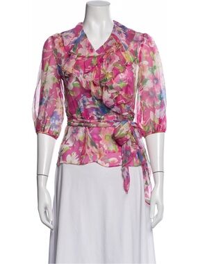 Ralph Lauren Silk Floral Ruffle Wrap Blouse feminine romantic cottage coquette